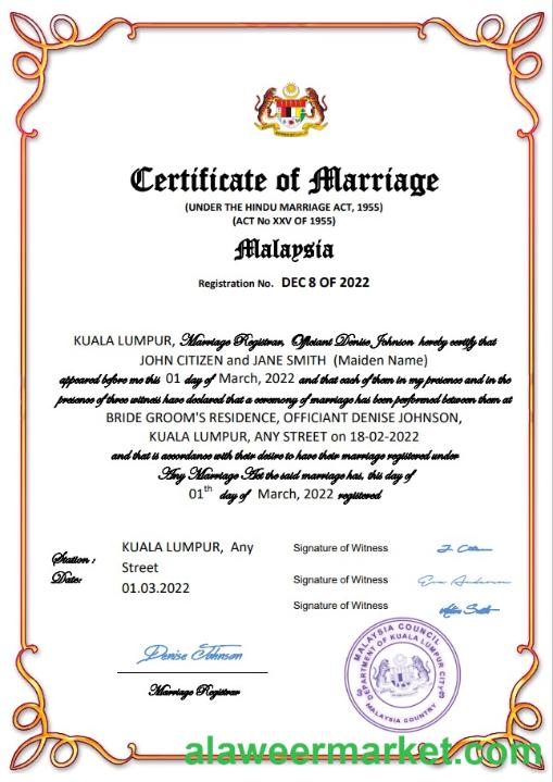 Malaysia marriage certificate Word and PDF template